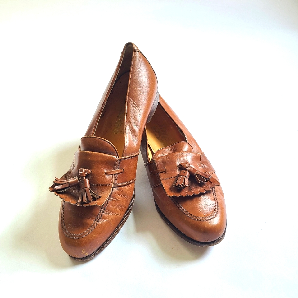 Ferragamo 10 1/2 Mens Tasseled Loafers Brown Vintage
